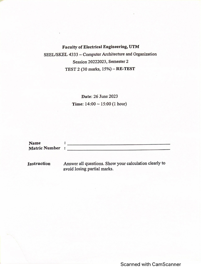 Retest Comp Arch 20222023 | PDF
