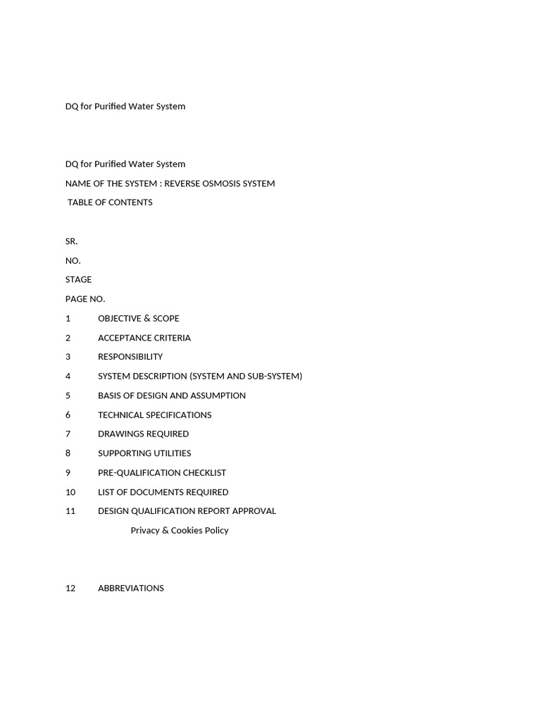 Design Qualification for RO Purified Water | PDF | Specification ...