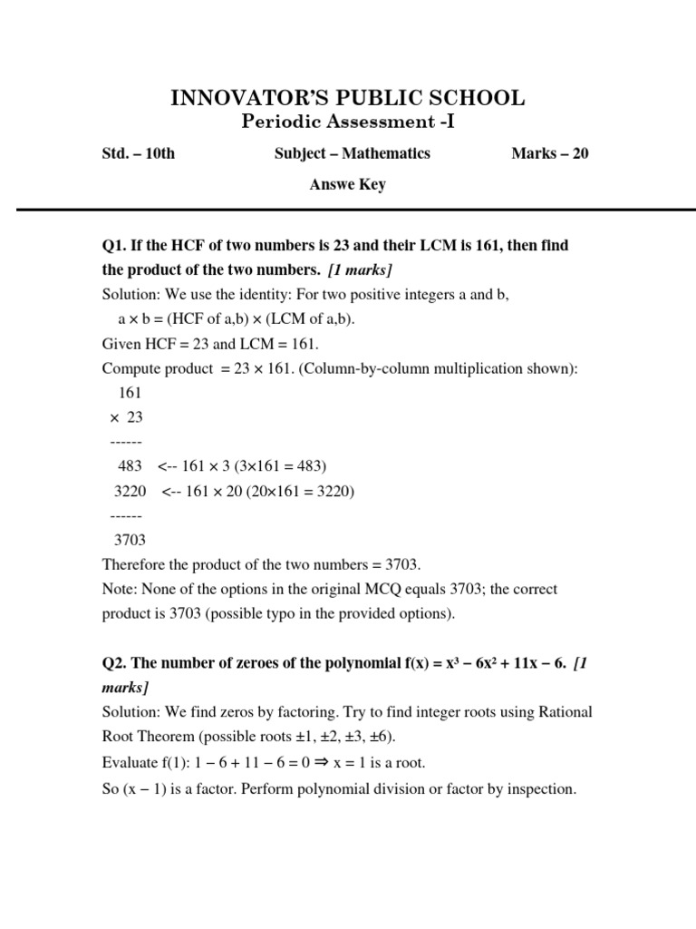 Mathematics Assessment for 10th Grade | PDF | Polynomial | Arithmetic