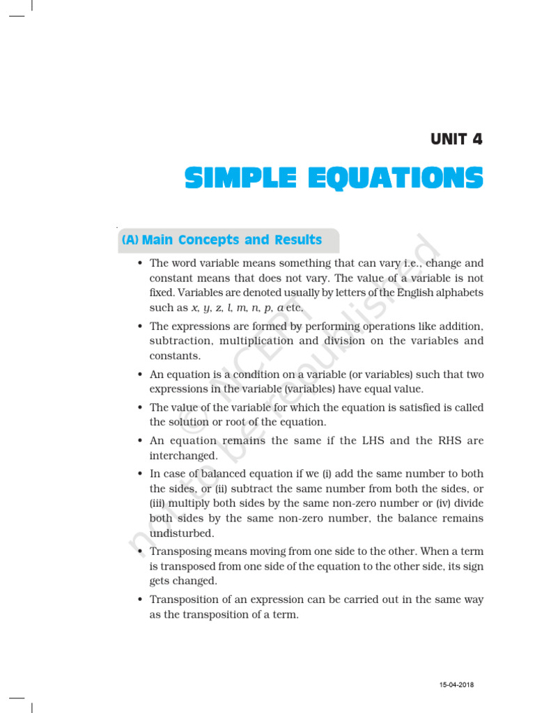 Simple Equations and Solutions Guide | PDF | Variable (Mathematics ...