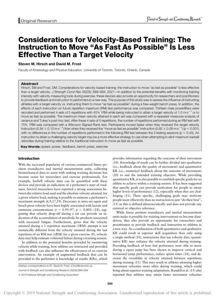 Target Velocity vs. Fastest Movement in Training | PDF | Strength Training