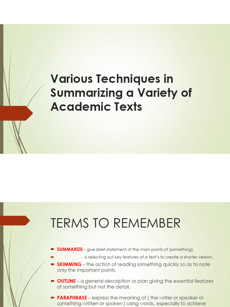 Techniques for Summarizing Academic Texts | PDF
