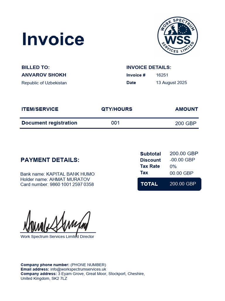 Invoice for Document Registration | PDF