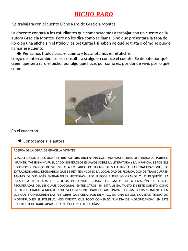 BICHO RARO Secuencia Agosto - Septiembre | PDF | Cuentos