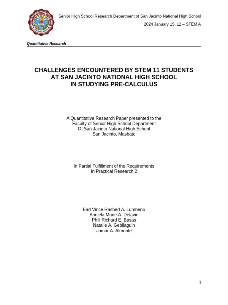 Challenges in Pre-Calculus for STEM 11 | PDF | Survey Methodology ...