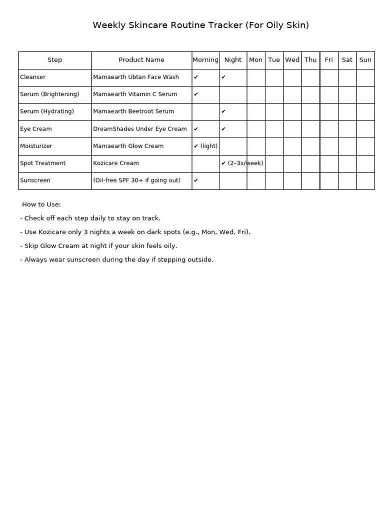 Oily Skin Care Routine Tracker | PDF