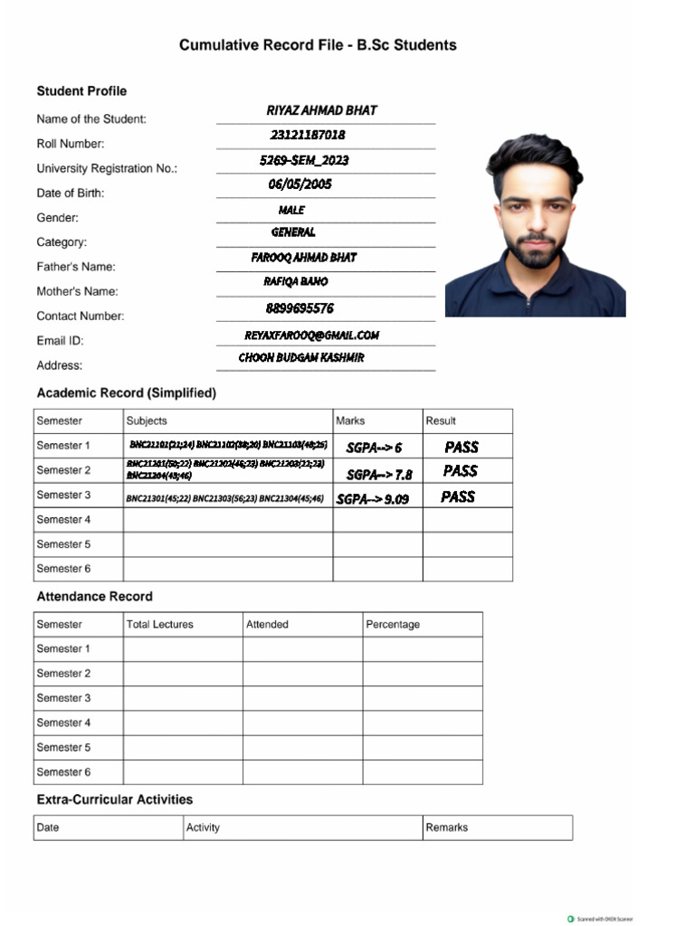 BSC Cumulative Record Simple | PDF