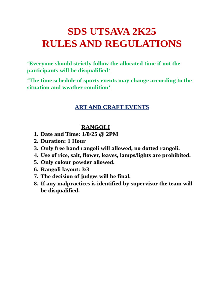 Utsava 2K25: Art & Cultural Event Rules | PDF