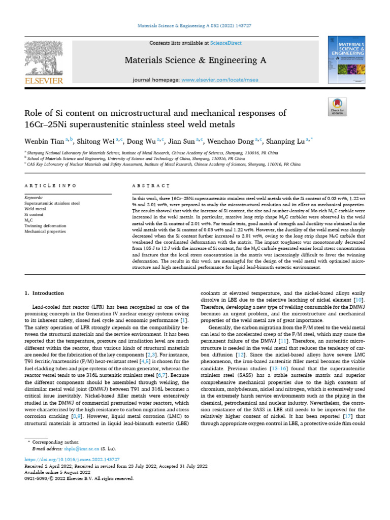 Role of Si Content On Microstructural and Mechanical Responses Fo SS ...