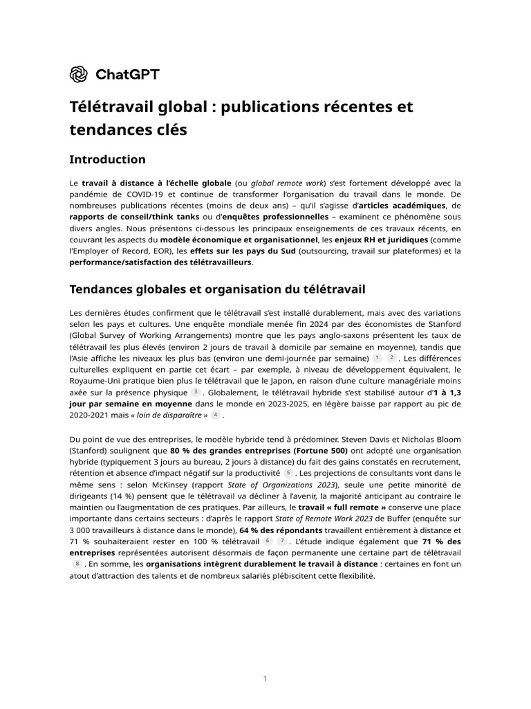 Télétravail global : tendances et enjeux | PDF | Relations de travail ...