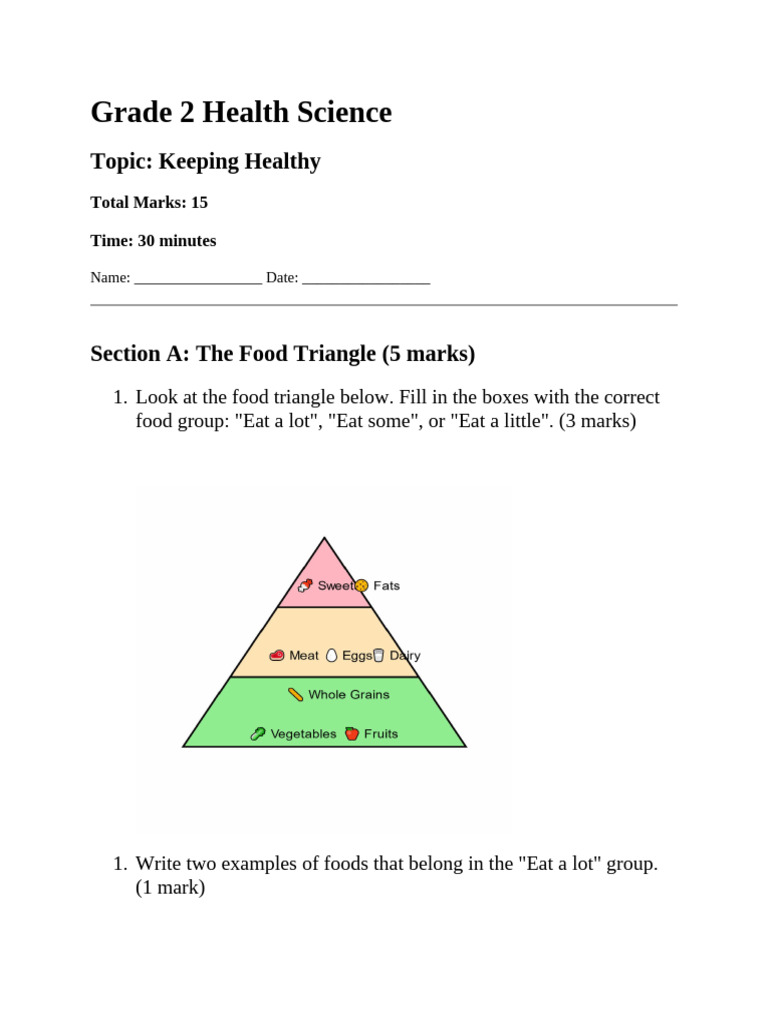 Grade 2 Health: Hygiene & Nutrition Exam | PDF