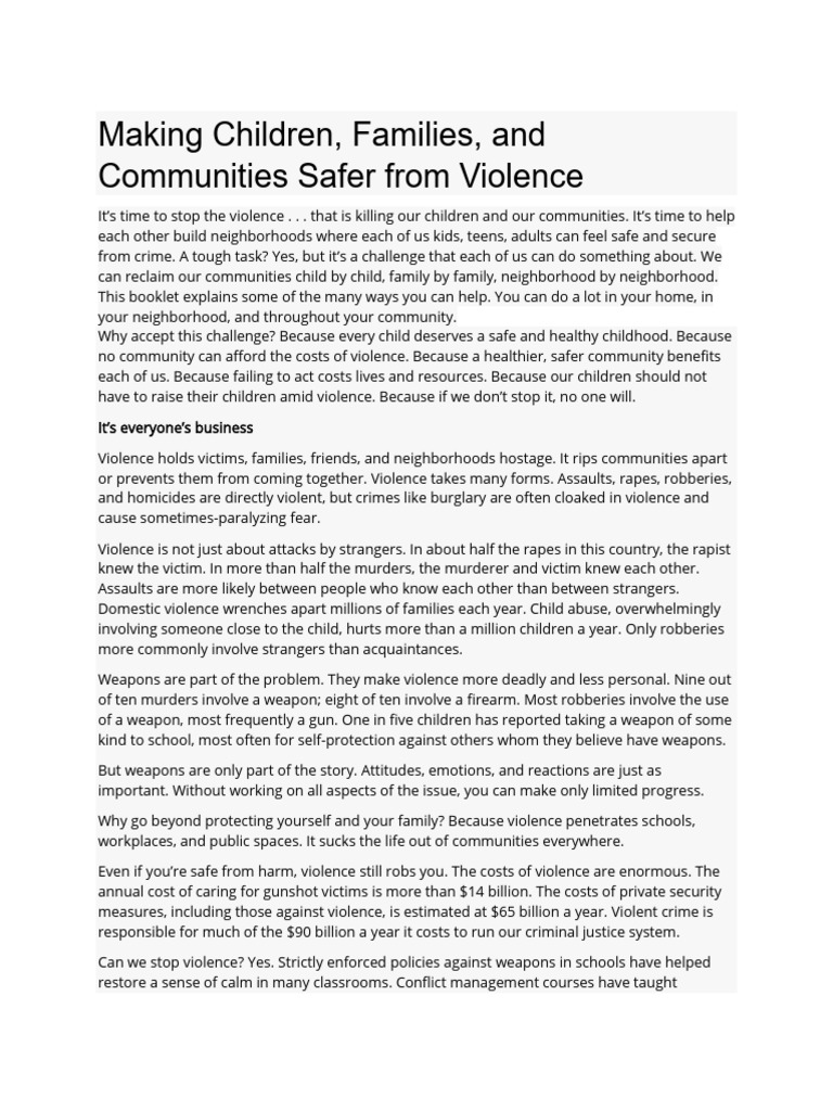 Making Children Safer | PDF | Violence | Gun Violence In The United States
