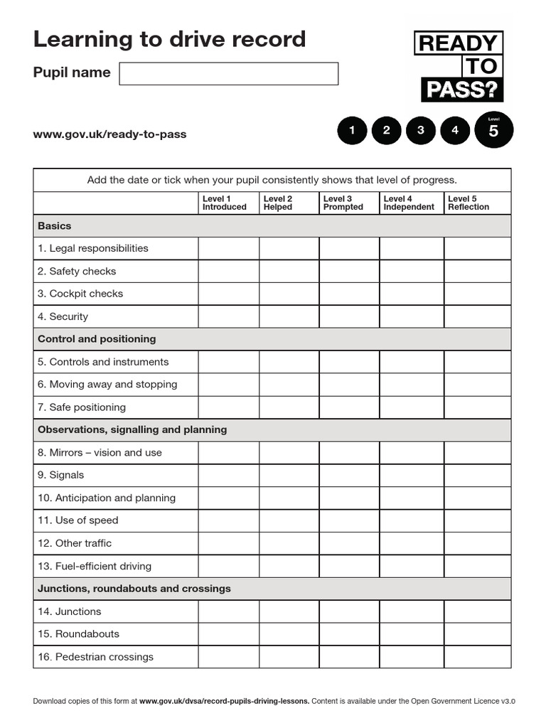 Driving Skills Progress Record | PDF | Traffic | Road