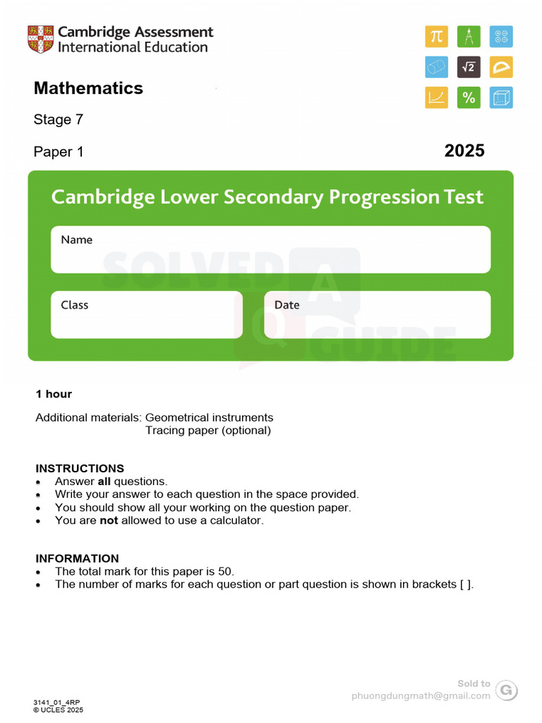 Stage 7 Math Progression Test 2025 | PDF | Triangle | Shape
