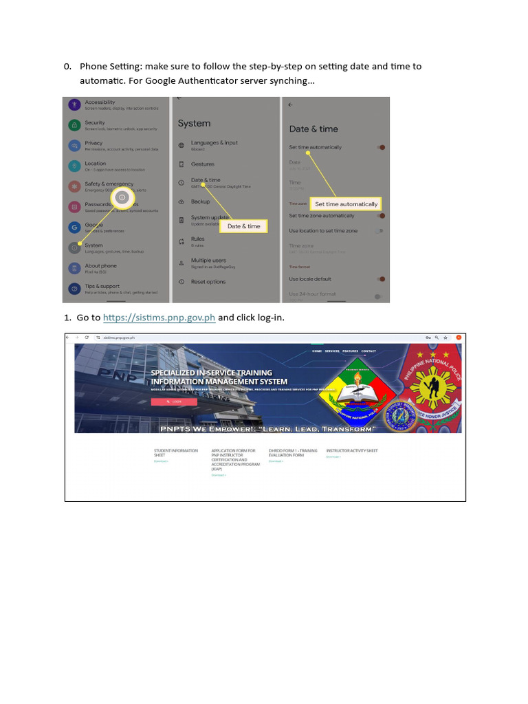 SISTIMS PNP Login and Registration Guide | PDF