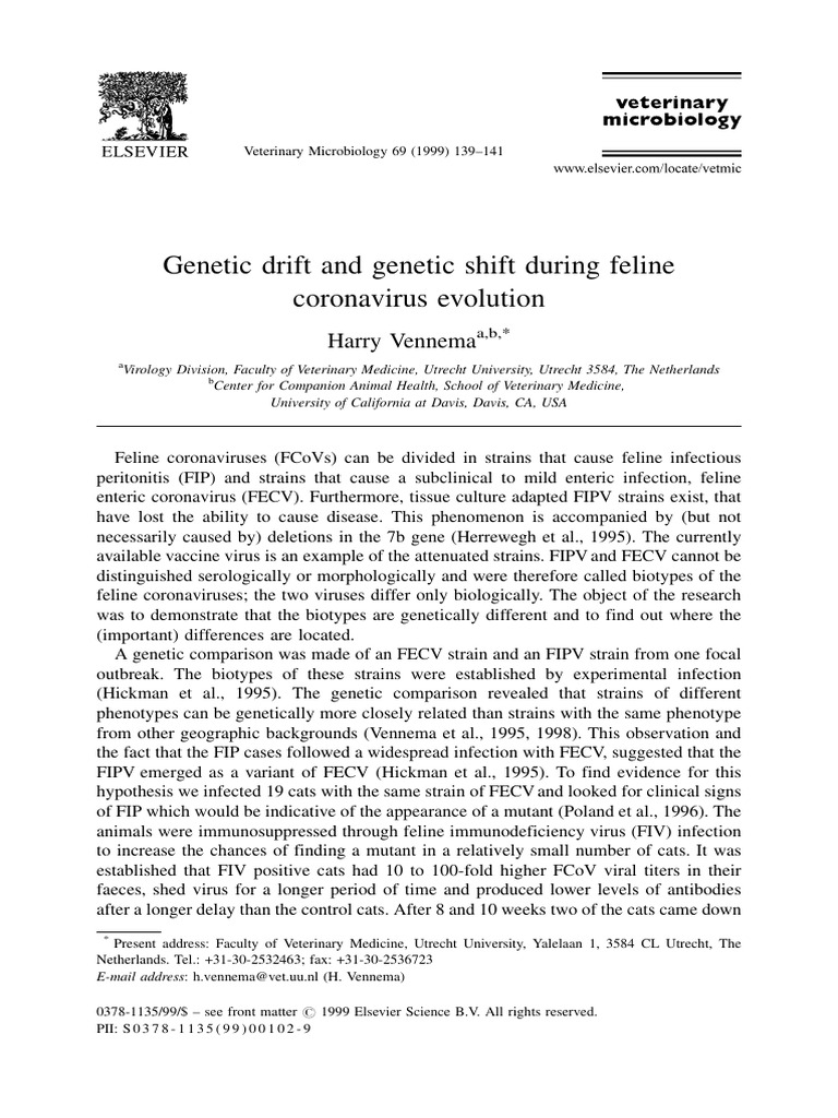 1999 Genetic Drift and Genetic Shift During Feline Coronavirus ...