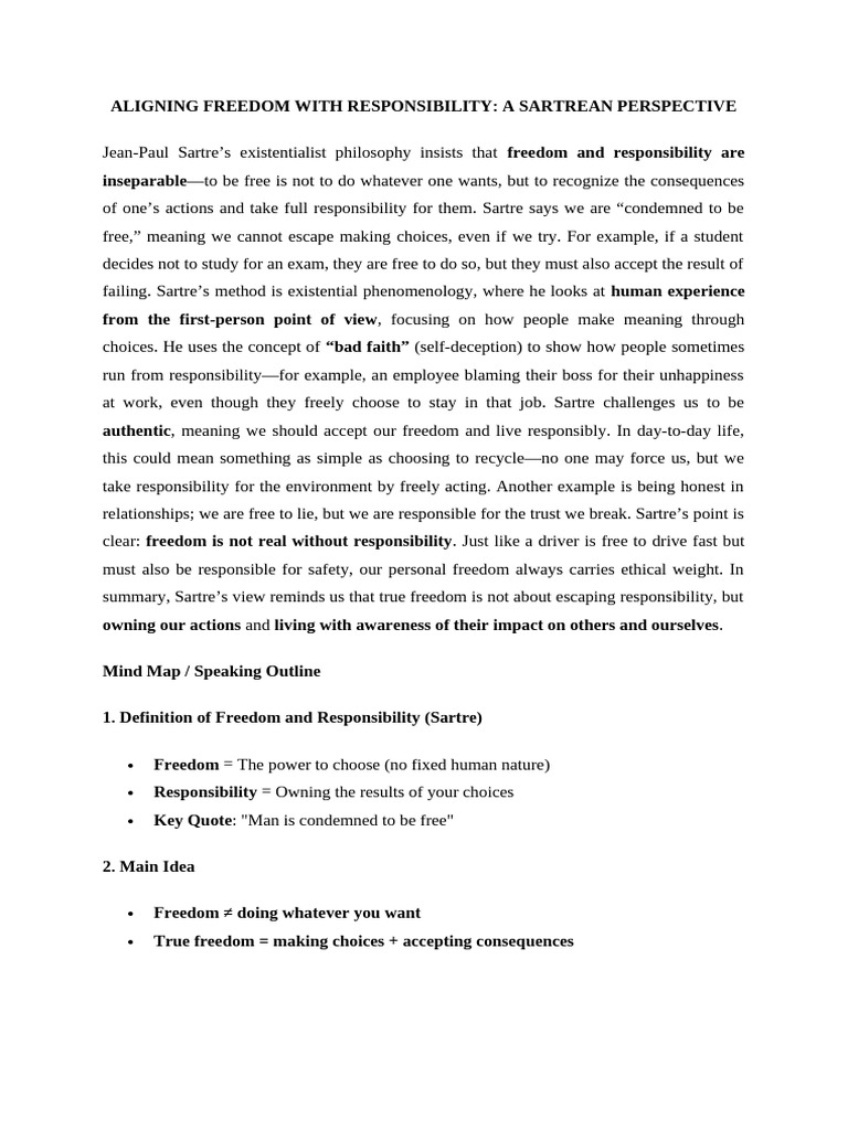 Aligning Freedom With Responsibility Pdf Existentialism Jean Paul