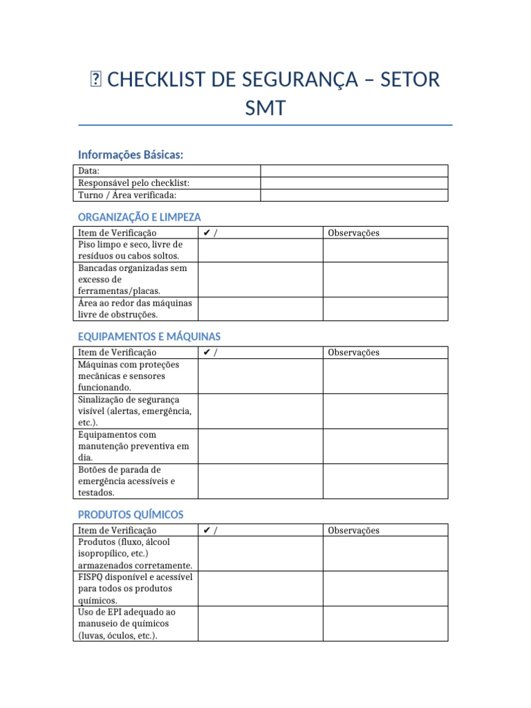 Checklist de Segurança para SMT | PDF