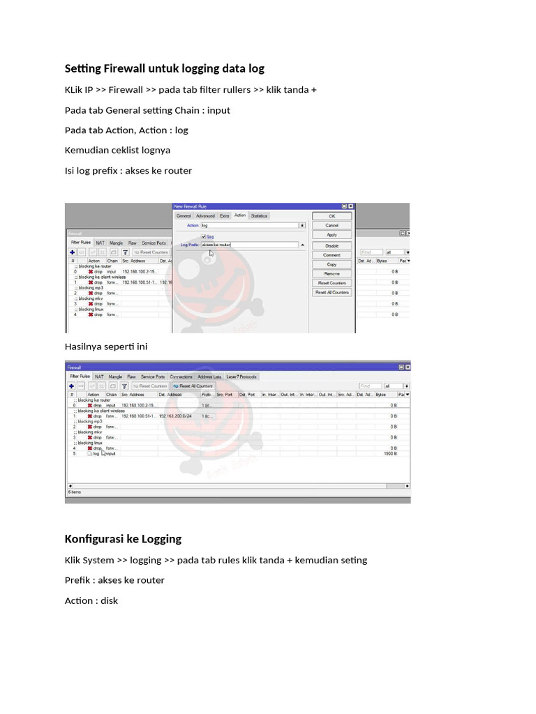Setting Firewall Untuk Logging Data Log | PDF