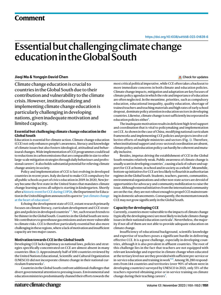 Challenges of Climate Change Education in the Global South | PDF ...