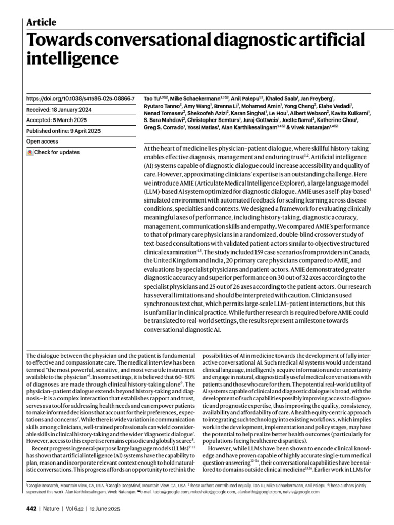 Advancing Conversational Diagnostic AI | PDF | Medical Diagnosis ...