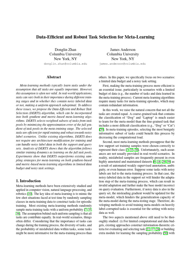 Efficient Task Selection in Meta-Learning | PDF | Robust Statistics ...