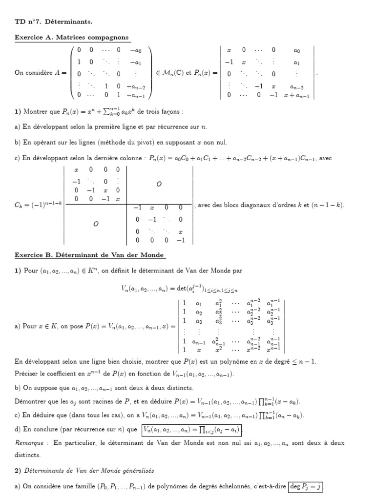 Matrices Compagnons et Déterminants | PDF | Algèbre linéaire ...