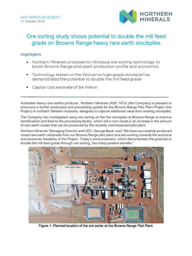 Ore Sorting Boosts Browns Range Rare Earths | PDF | Ore | Minerals