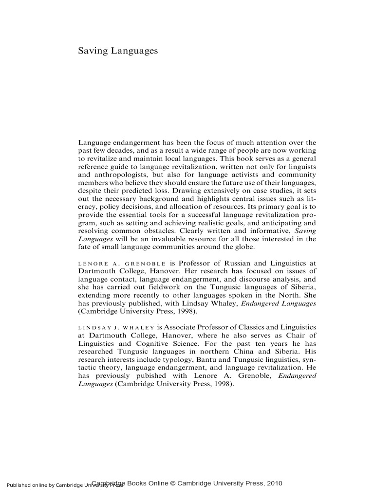 Saving Languages. An Introduction To Language Revitalization | PDF ...