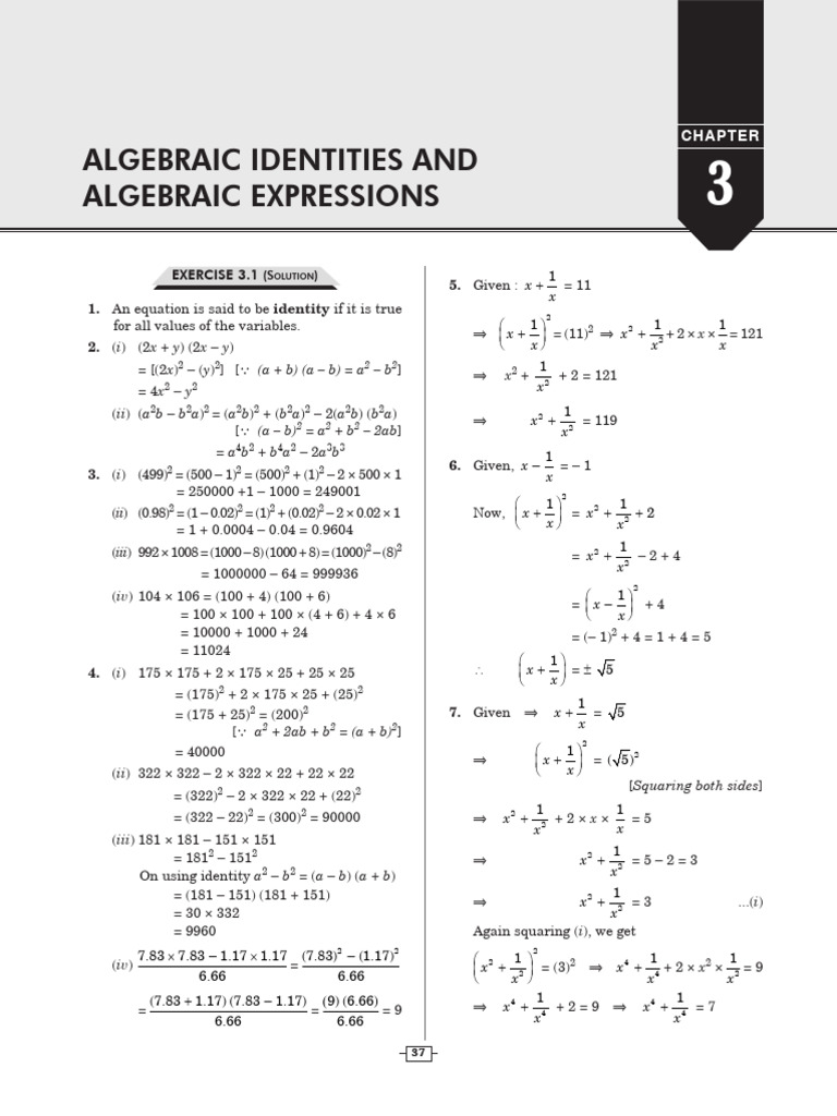 Algebraic Identities Overview | PDF | Length | Mathematical Concepts