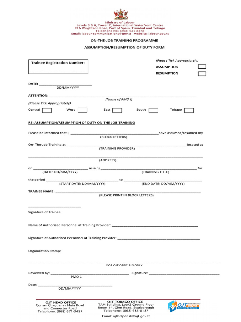 OJT Assumption/Resumption Form | PDF