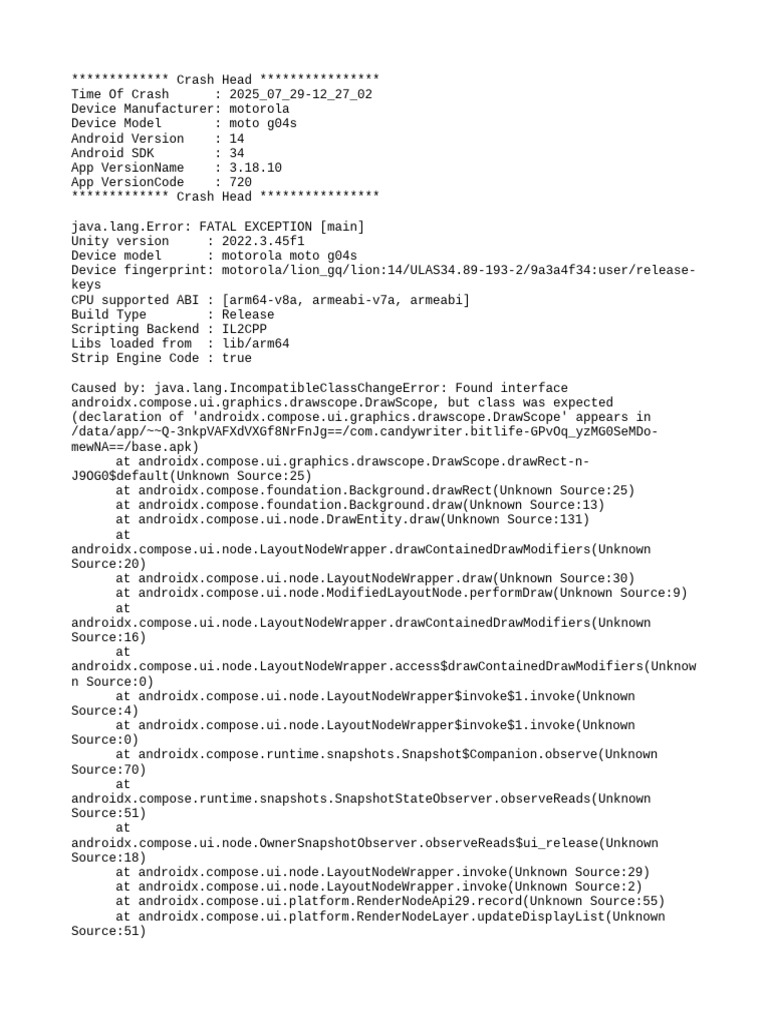 Motorola Moto G04s Crash Report | PDF | Software | Arm Architecture