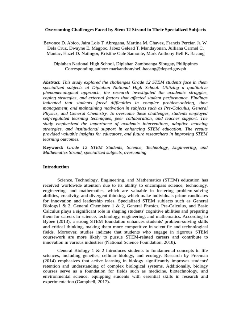 Challenges in STEM 12 Specialized Subjects | PDF | Science, Technology ...