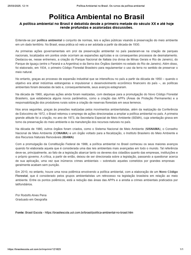 Evolução da Política Ambiental no Brasil | PDF | Brasil | Parques
