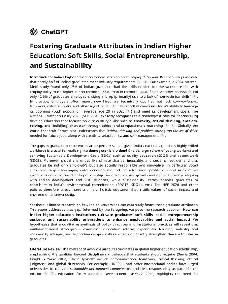 Fostering Graduate Attributes in Indian Higher Education - Soft Skills ...