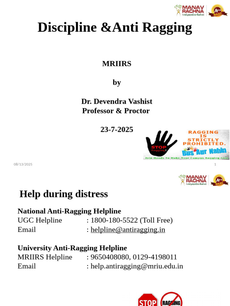 Anti Ragging Presentation 23.7.2025 | PDF | Students | Academia