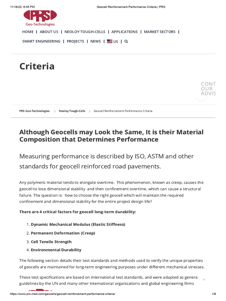 Geocell Reinforcement Performance Criteria - PRS | PDF | Strength Of ...