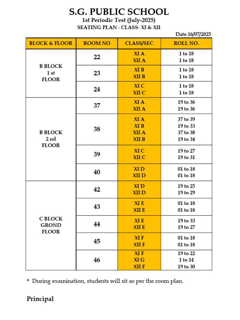 Seating Plan for XI & XII Exams 2025 | PDF