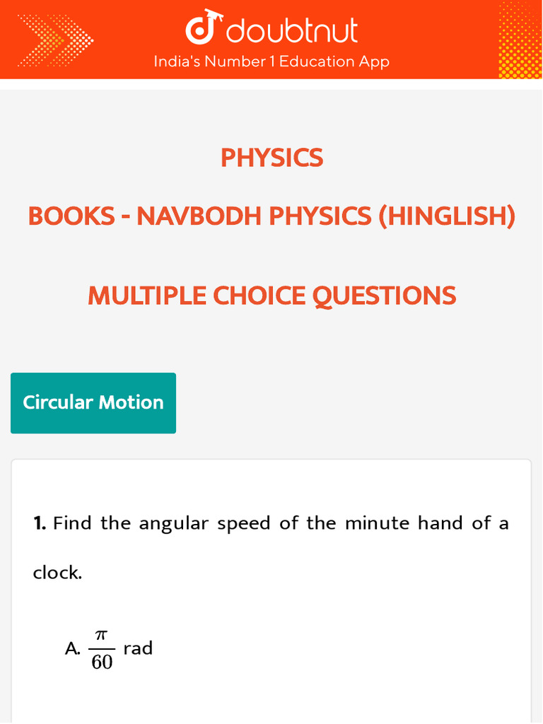 Physics MCQs on Circular Motion and Gravitation | PDF | Orbit ...