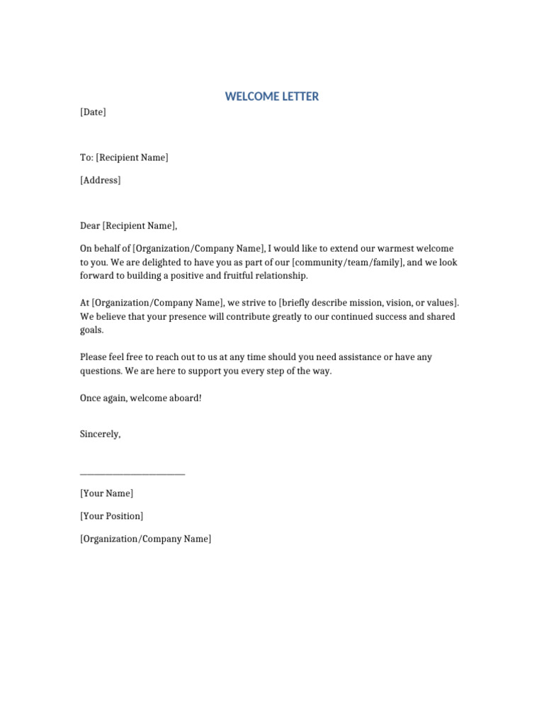 Welcome Letter | PDF