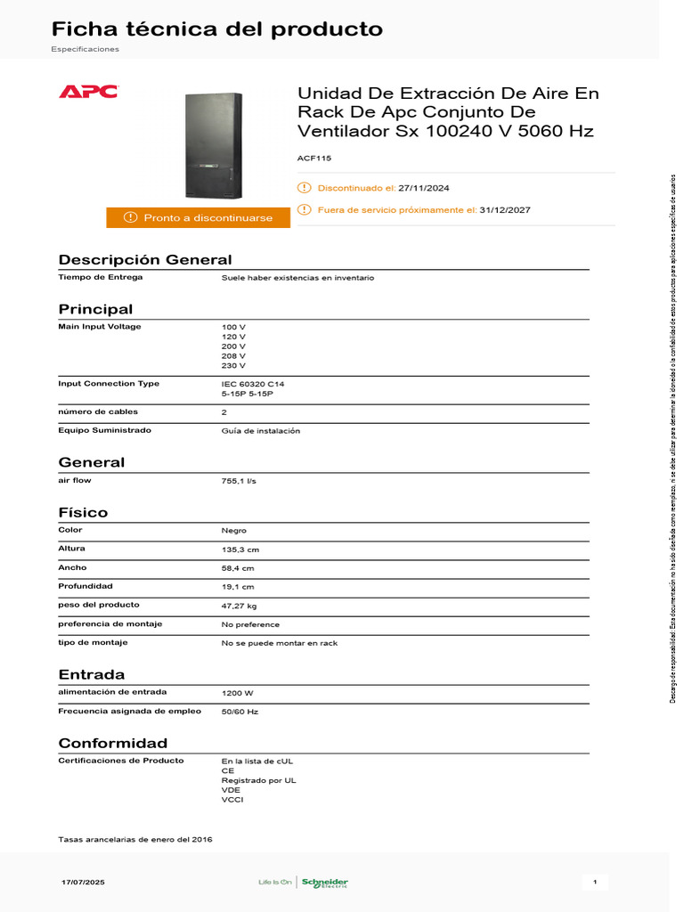 Schneider Electric - Distribución-De-Aire-Para-Racks - ACF115 | PDF