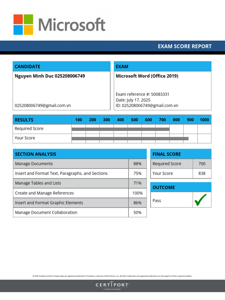 Microsoft Word Exam Score Report | PDF