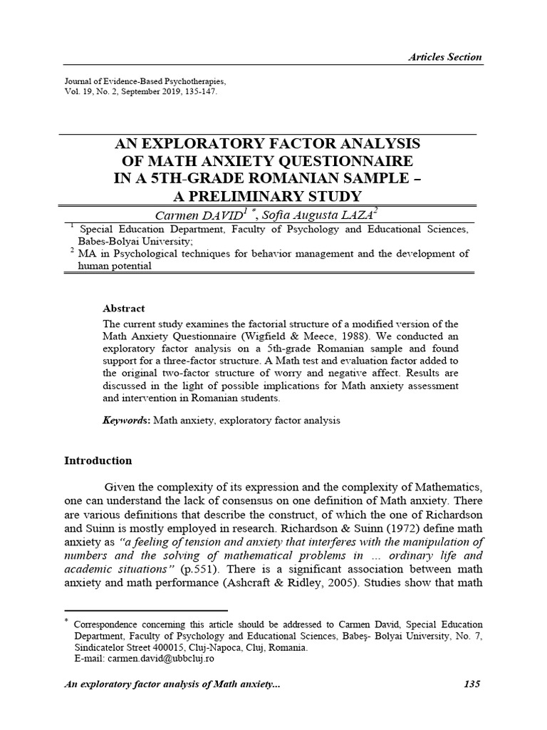 Math Anxiety Factors in Romanian Students | PDF | Anxiety | Mathematics