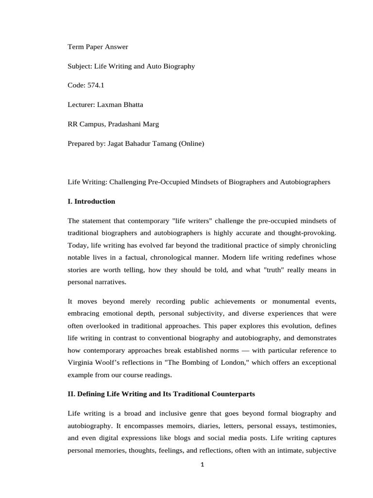 Redefining Life Writing Today | PDF | Autobiographies | Biography