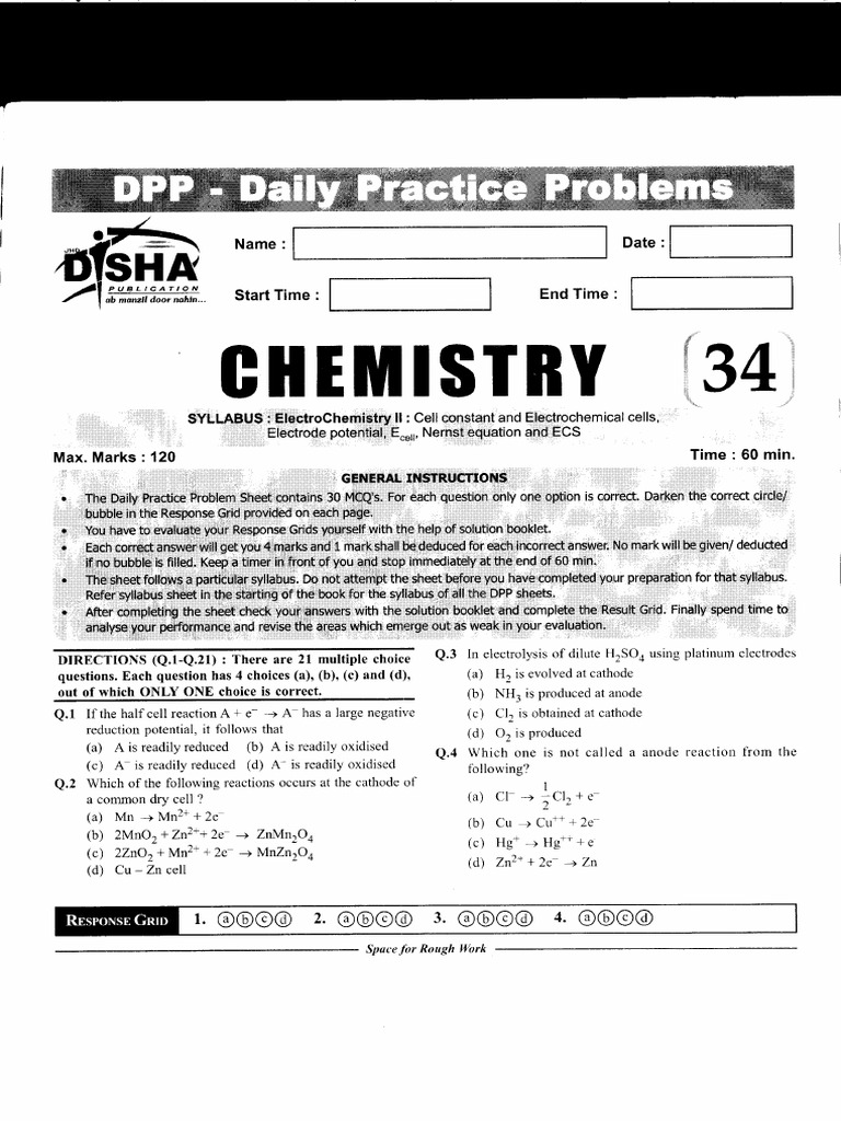 Electrochemistry DPP 2 | PDF