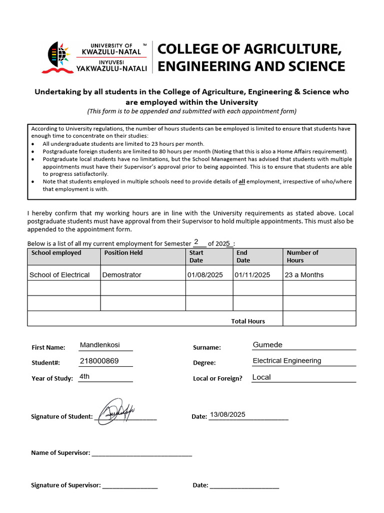 Student Employment Confirmation Form | PDF