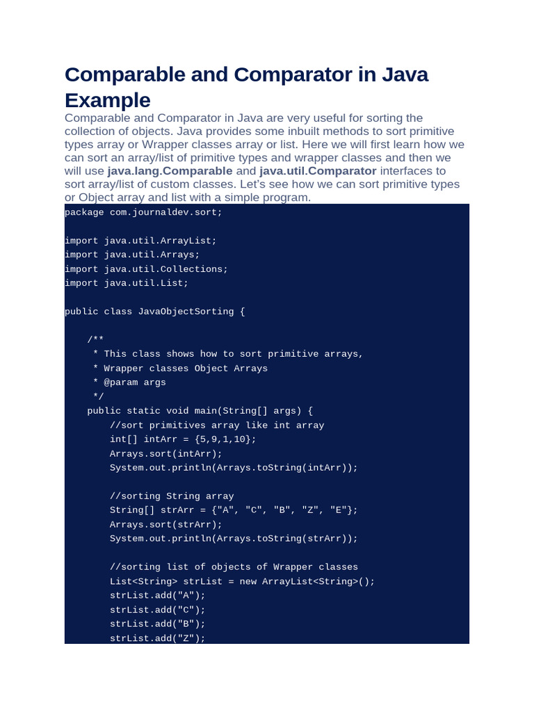 Java Comparable vs Comparator Explained | PDF | Integer (Computer ...
