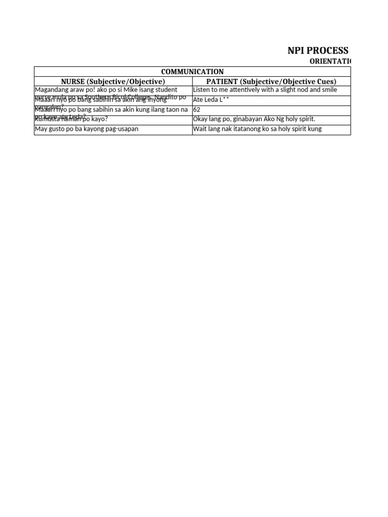 NPI Process Recording Table | PDF | Psychology | Communication