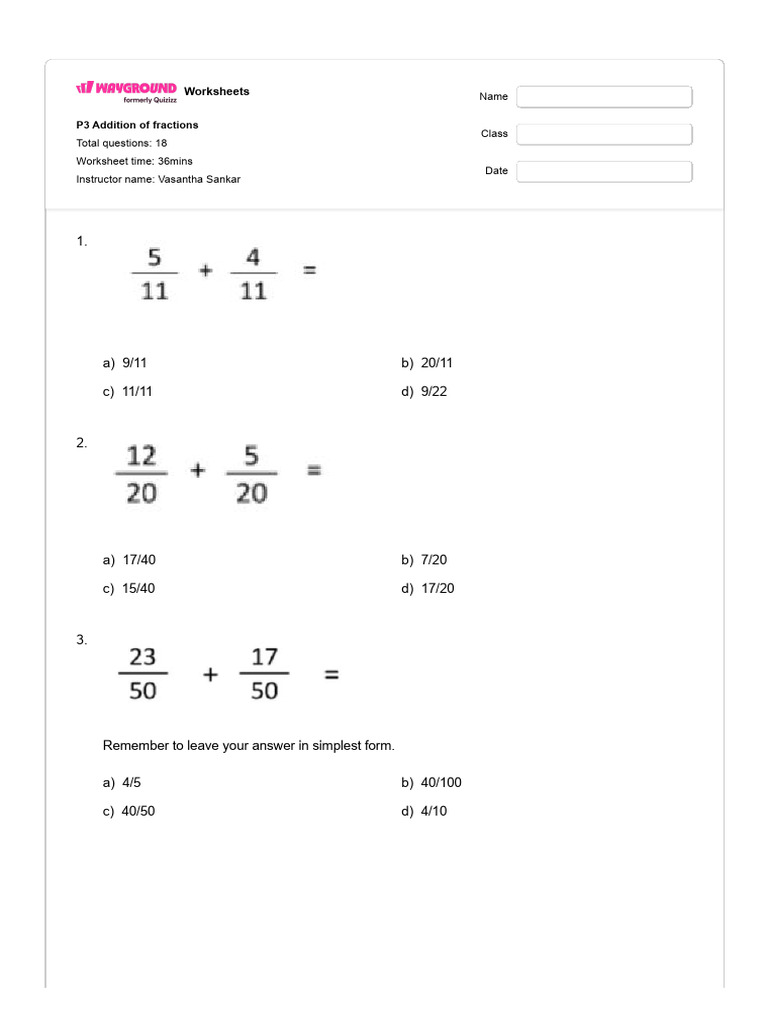 Fraction Addition Worksheet PDF | PDF | Chess Theory | Chess Openings