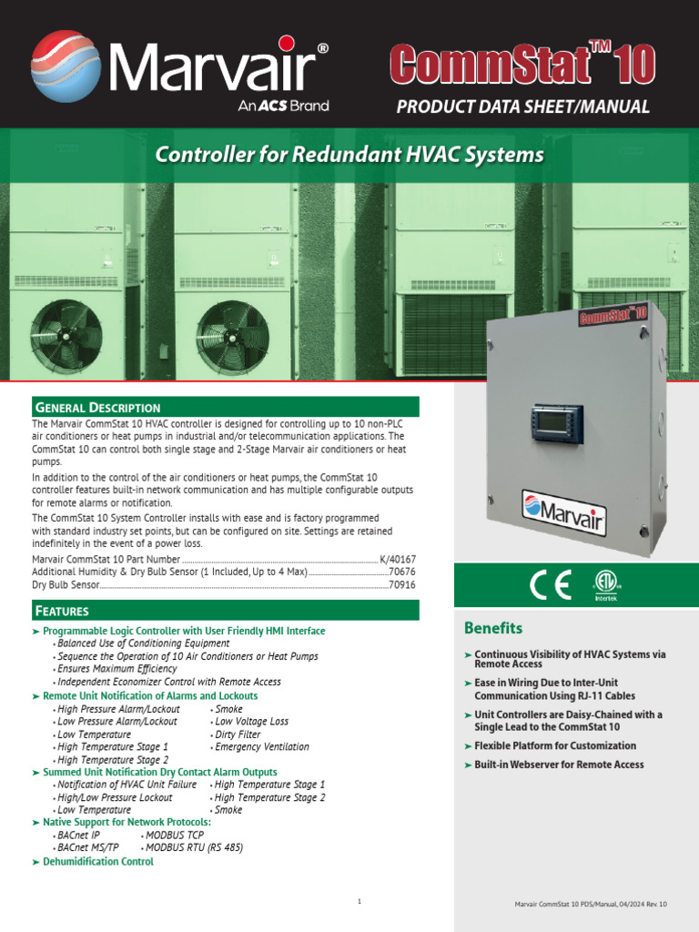 Marvair CommStat 10 User Manual | PDF | Air Conditioning | Humidity